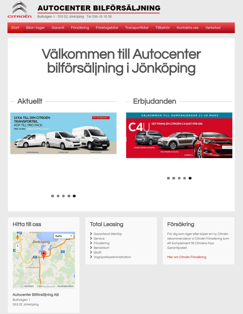Webbsida till Autocenter Bilförsäljning